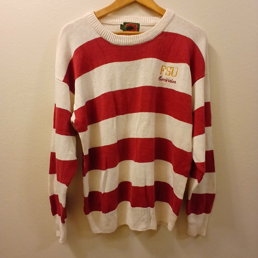 Florida State Seminoles Vintage Sweater Men's Red and White Striped Pullover FSU